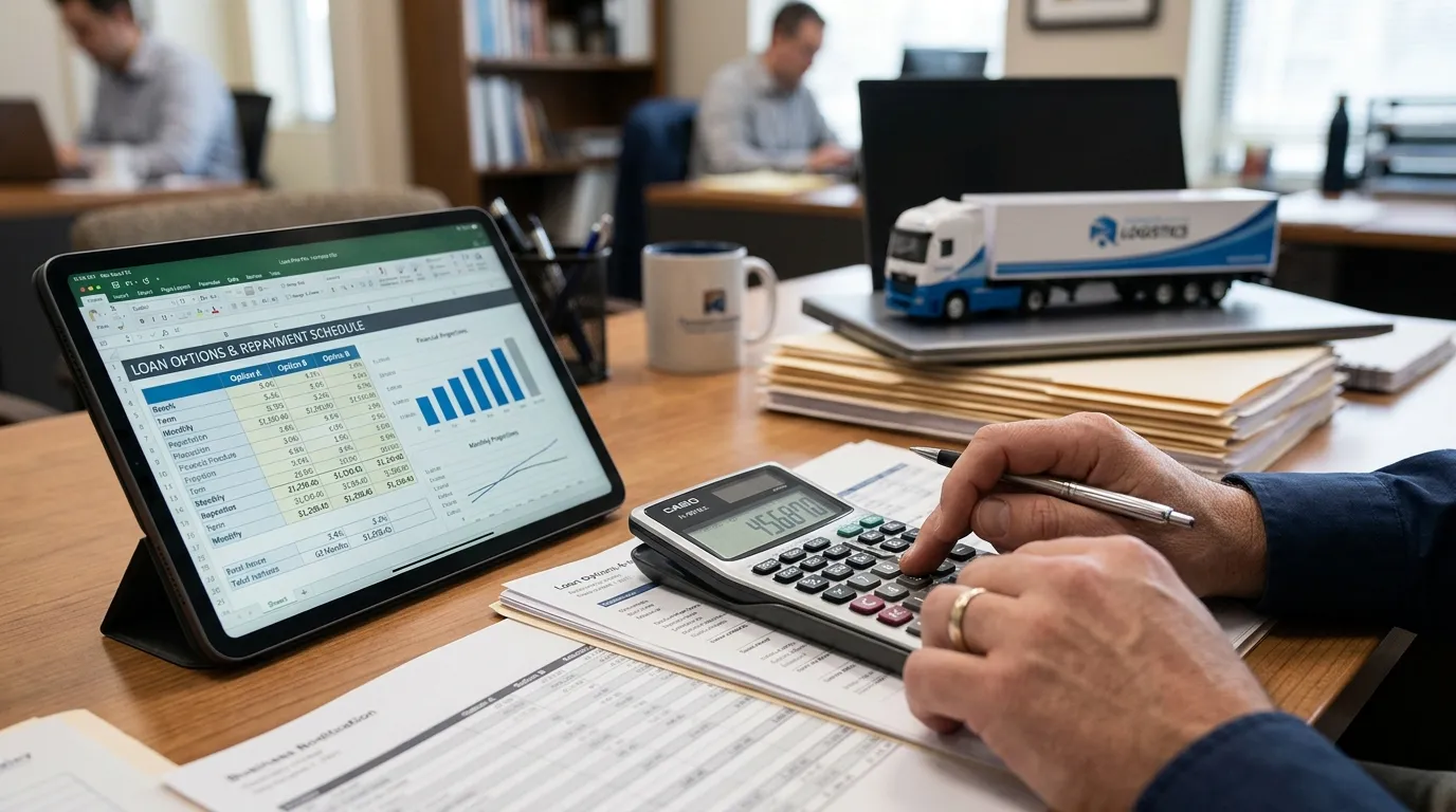 Cálculos financeiros detalhados para renovar frota de caminhões sem comprometer o fluxo de caixa.