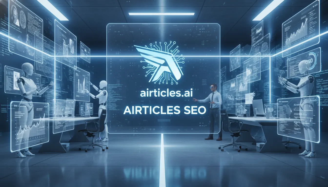 Ilustração realista de IA gerando conteúdo SEO, enfatizando a automação e eficiência que a Airticles.ai oferece para agência de marketing.