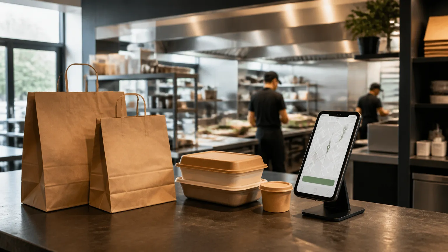 Embalagens para delivery prontas para entrega com cálculo de sales tax restaurante.