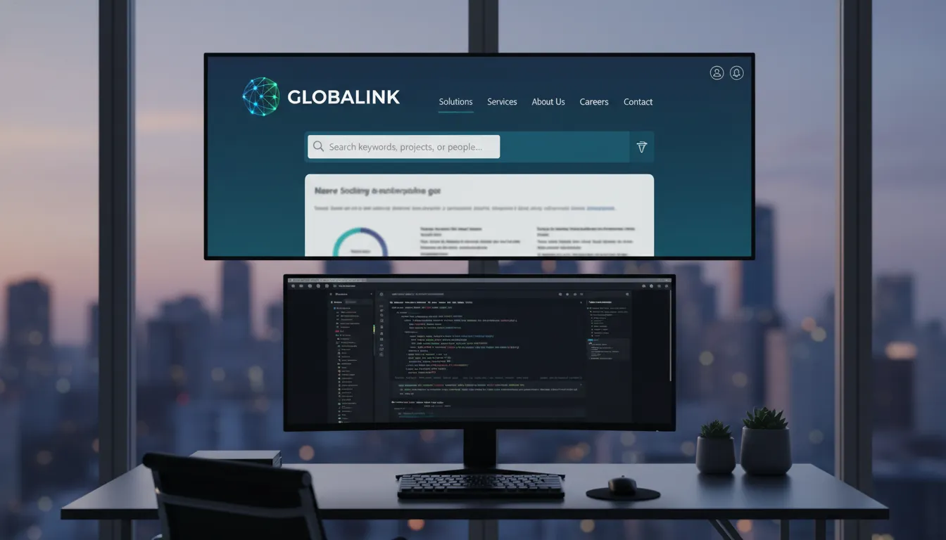 Componentes de Site Essenciais em 2026: Menu, Footer, Header 1 Cabeçalho de site com logo, busca inteligente e navegação acessível em ambiente moderno
