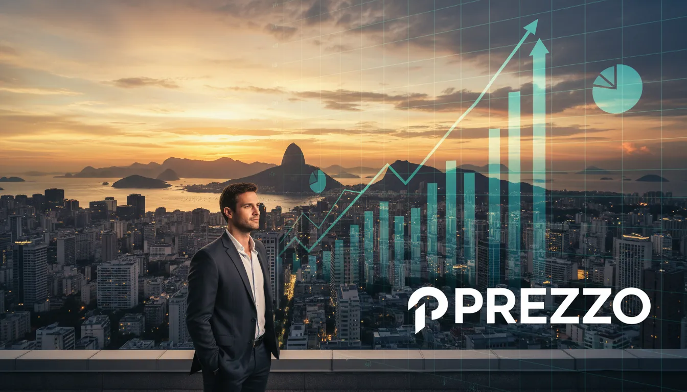 Empreendedor confiante admirando a vista do Rio de Janeiro com gráficos de crescimento. Conte com a Prezzo Contábil, seu parceiro estratégico, um excelente Escritorio de Contabilidade no Rio de Janeiro.