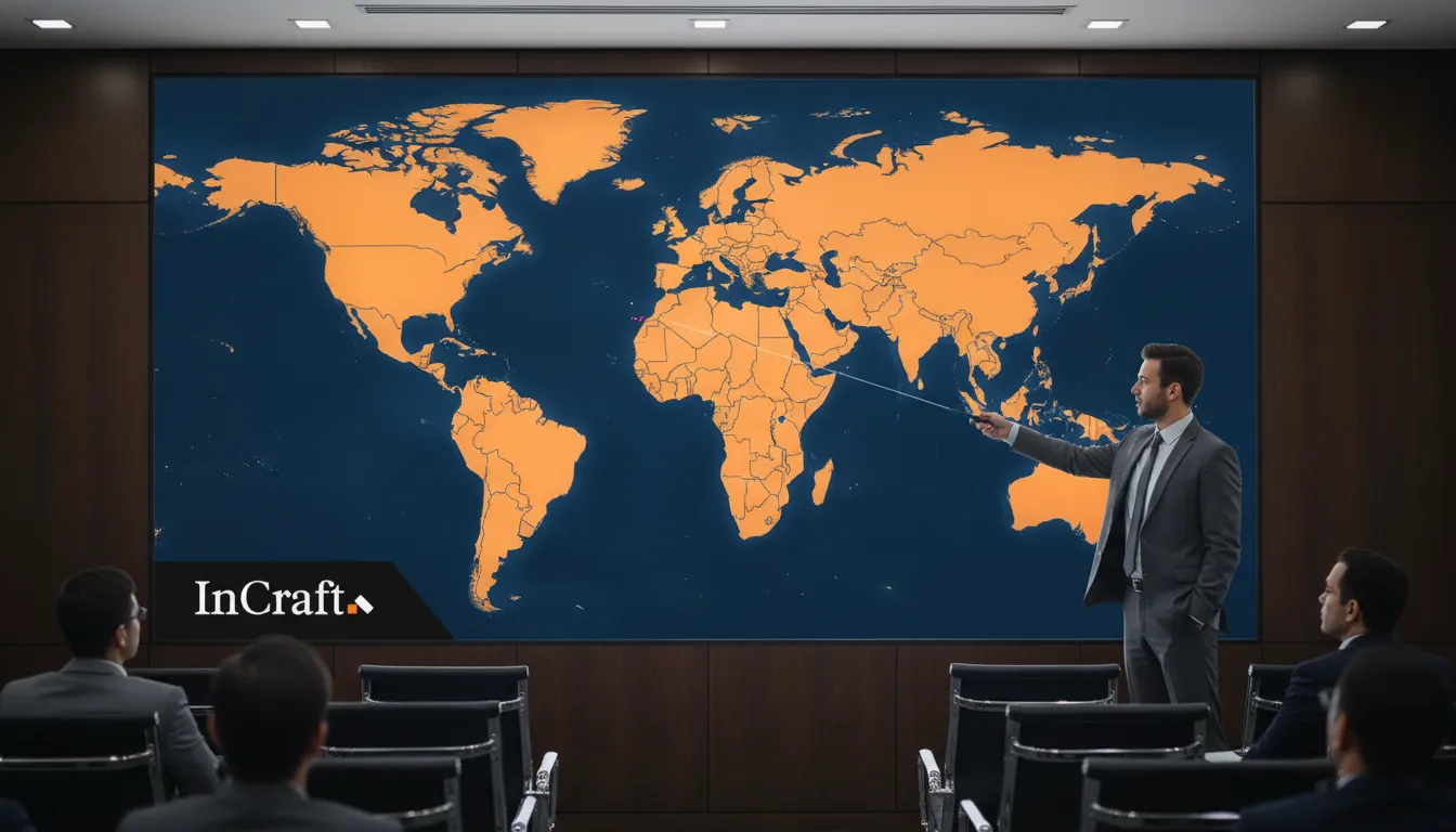 Mapa-múndi que ilustra o alcance global da empresa de sites São Paulo, com projetos em mais de 120 países.