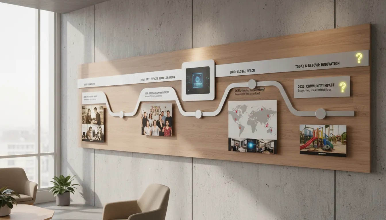 15 Exemplos de Páginas “Sobre” de Site Institucional que Geram Confiança 2 Linha do tempo com marcos importantes da empresa, transmitindo história e evolução