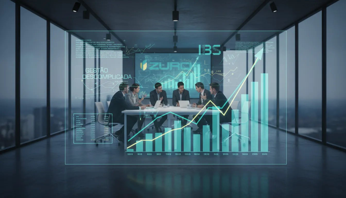 Display holográfico projeta dados financeiros organizados, simbolizando a gestão fiscal clara e o futuro dos negócios com o IBS. Saiba o que é IBS para sua empresa.