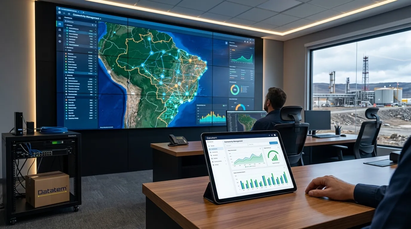 Painel de controle monitorando internet via satelite e conexoes M2M