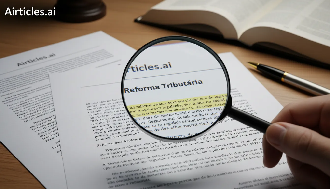 Cúpula de martelo e documentos de Reforma Tributária: O processo legal em andamento, representado visualmente.