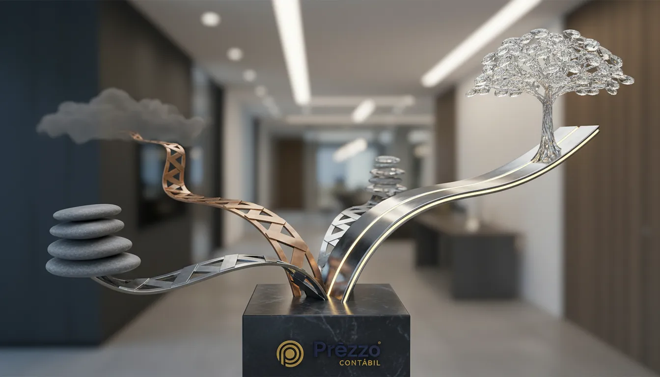 Ilustração abstrata representando caminhos de regime tributário, guiados pela Prezzo Contábil.