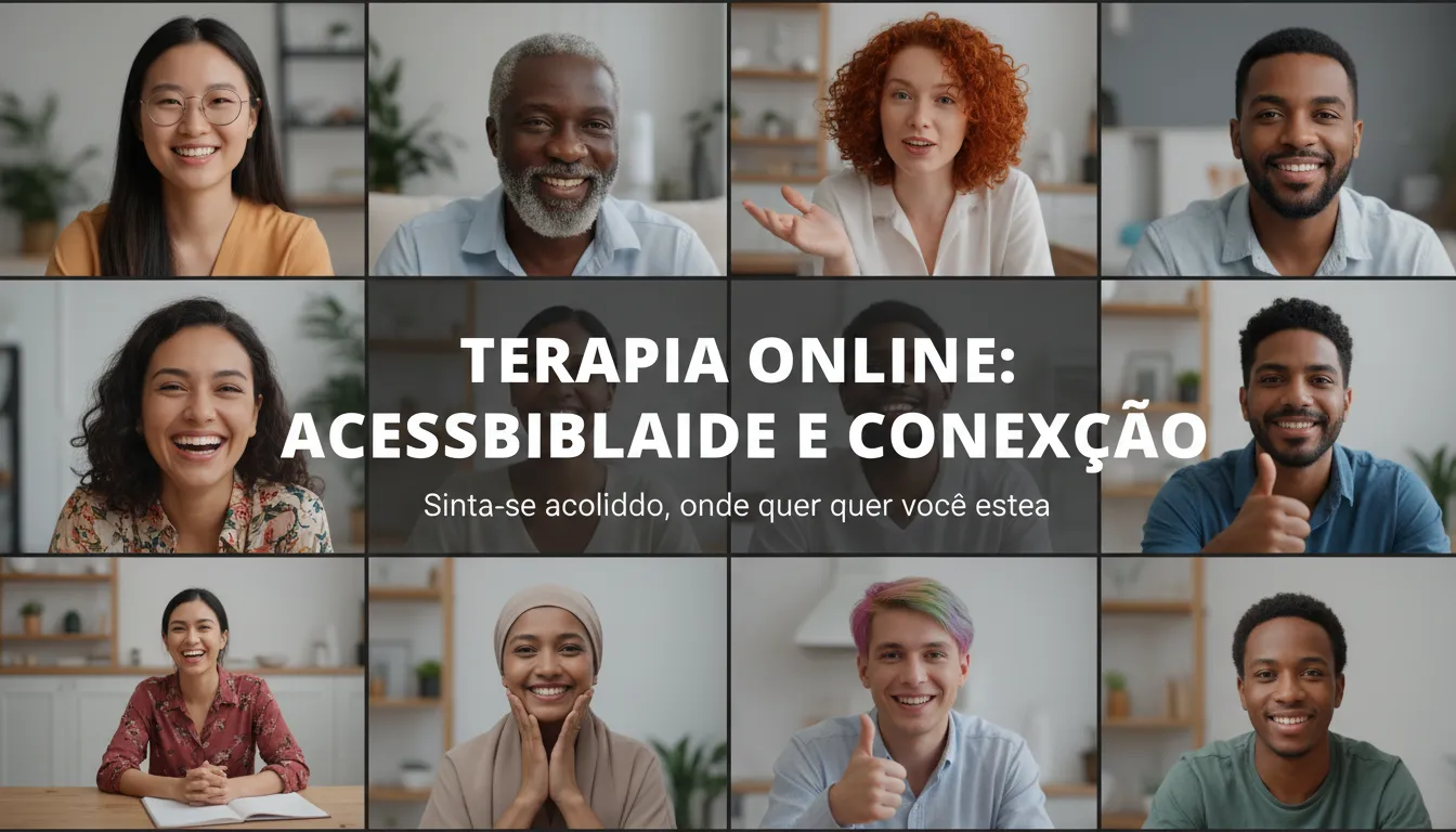 Diversas pessoas conectadas virtualmente, simbolizando a acessibilidade da terapia online para todos.