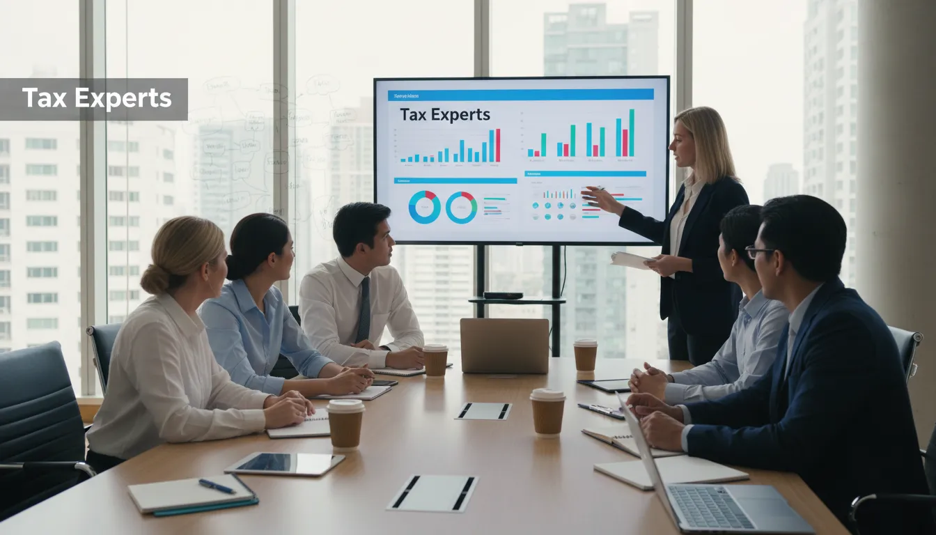 Diverse professionals brainstorming with financial charts help to start a business in Florida with strategic planning from tax experts.