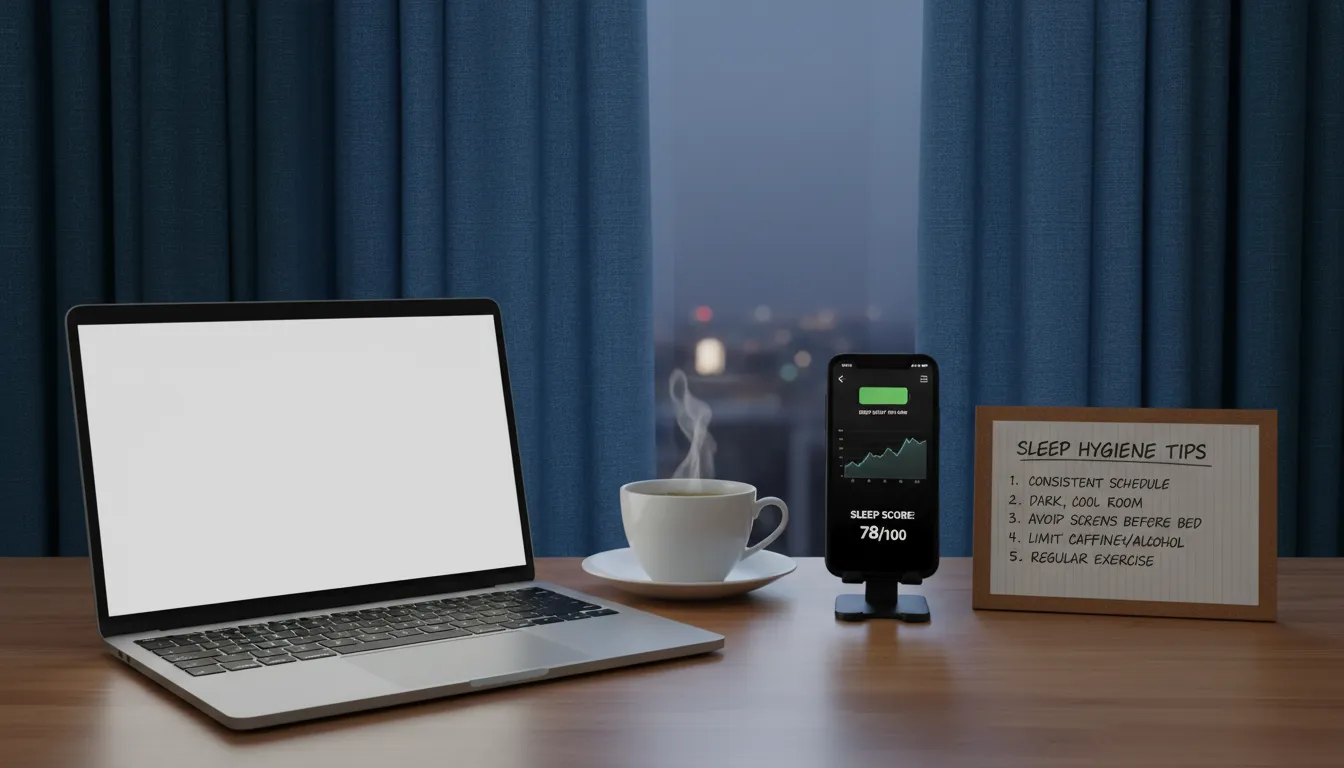 Ambiente organizado com dicas práticas para uma boa higiene do sono e aplicativos digitais