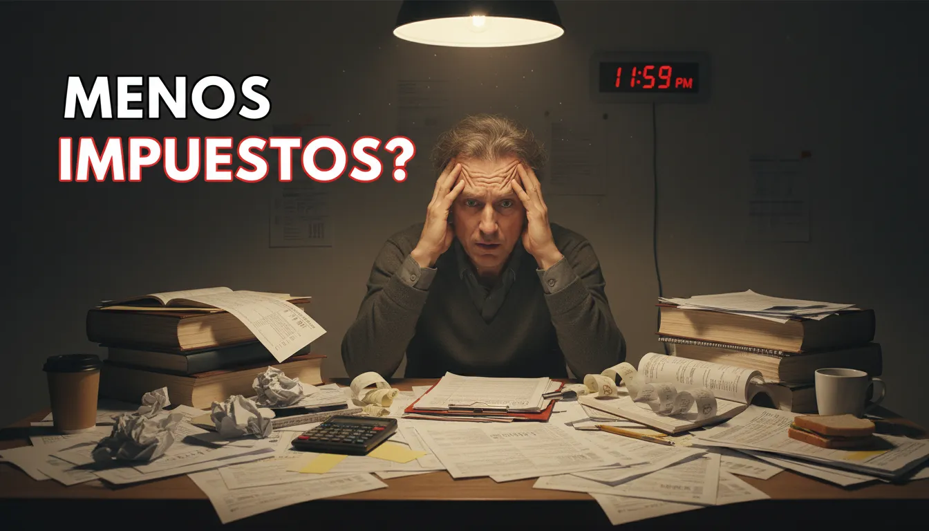 Un emprendedor se ve estresado con los impuestos, reflejando la necesidad de 'Cómo pagar menos impuestos en Estados Unidos'.