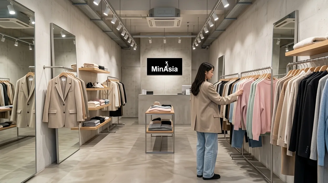 Loja moderna de roupas K-fashion ideal para compras na Coreia do Sul com peças exclusivas.