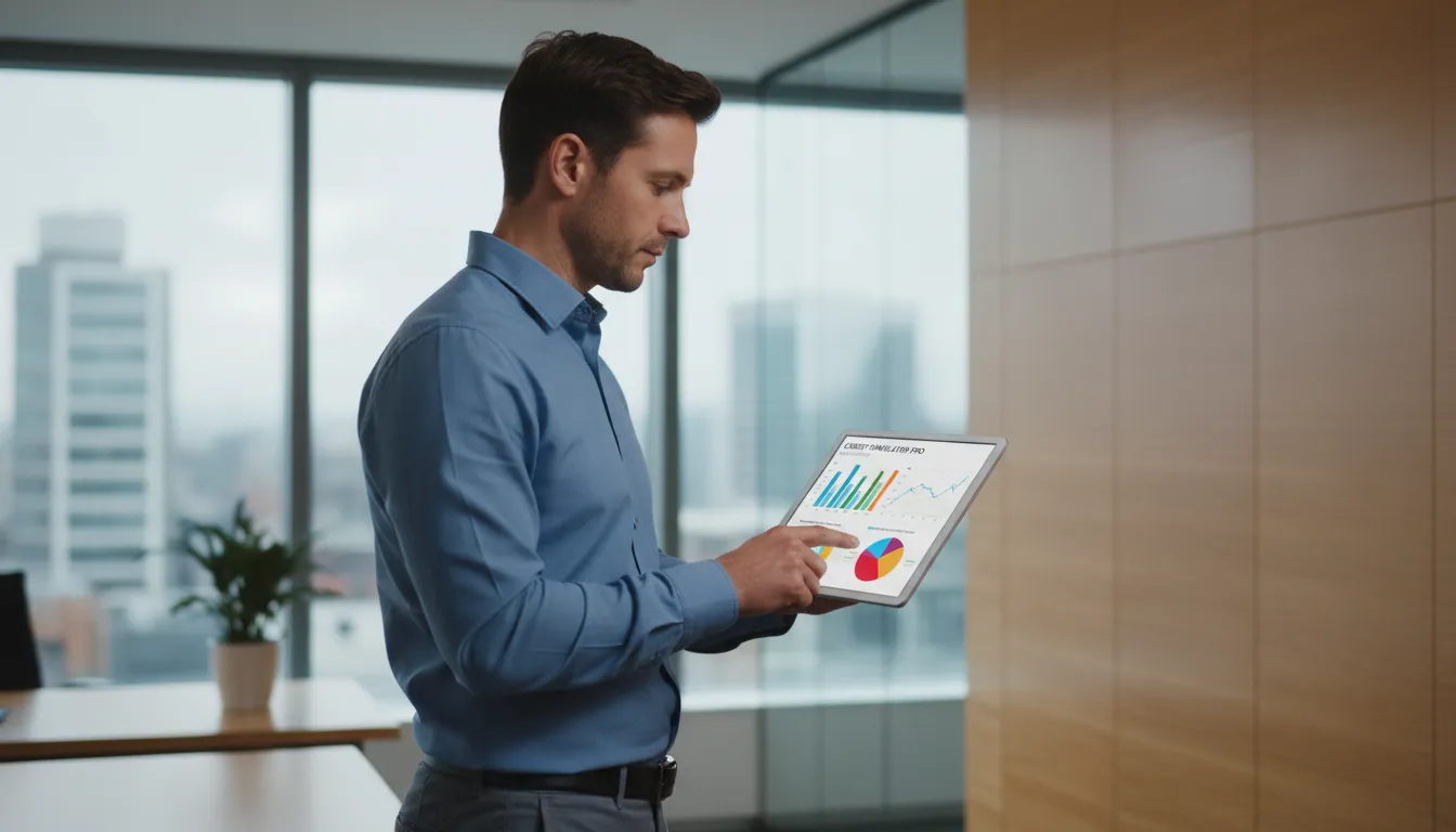 Homem usando plataforma digital para simular crédito e comparar opções de financiamento