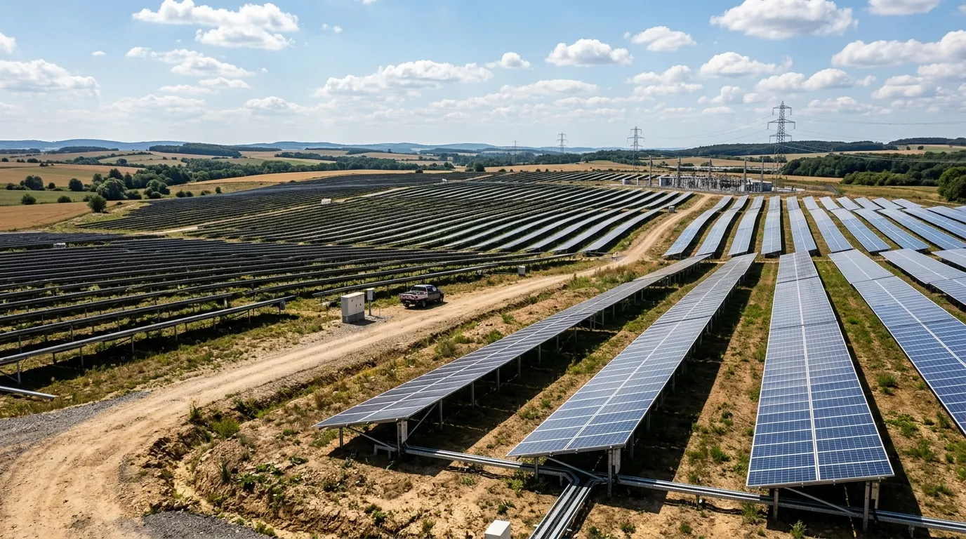 Fazenda solar por assinatura gerando créditos de energia solar não utilizados para compensação mensal.