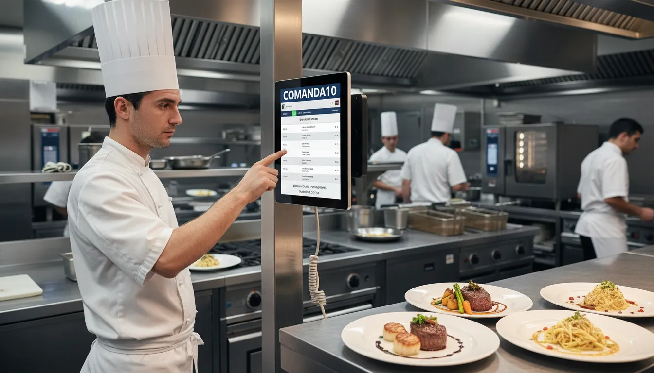 Cozinha de restaurante onde o sistema Comanda10 da ASP Softwares otimiza o fluxo de pedidos, garantindo eficiência e precisão no processo de automação comercial.