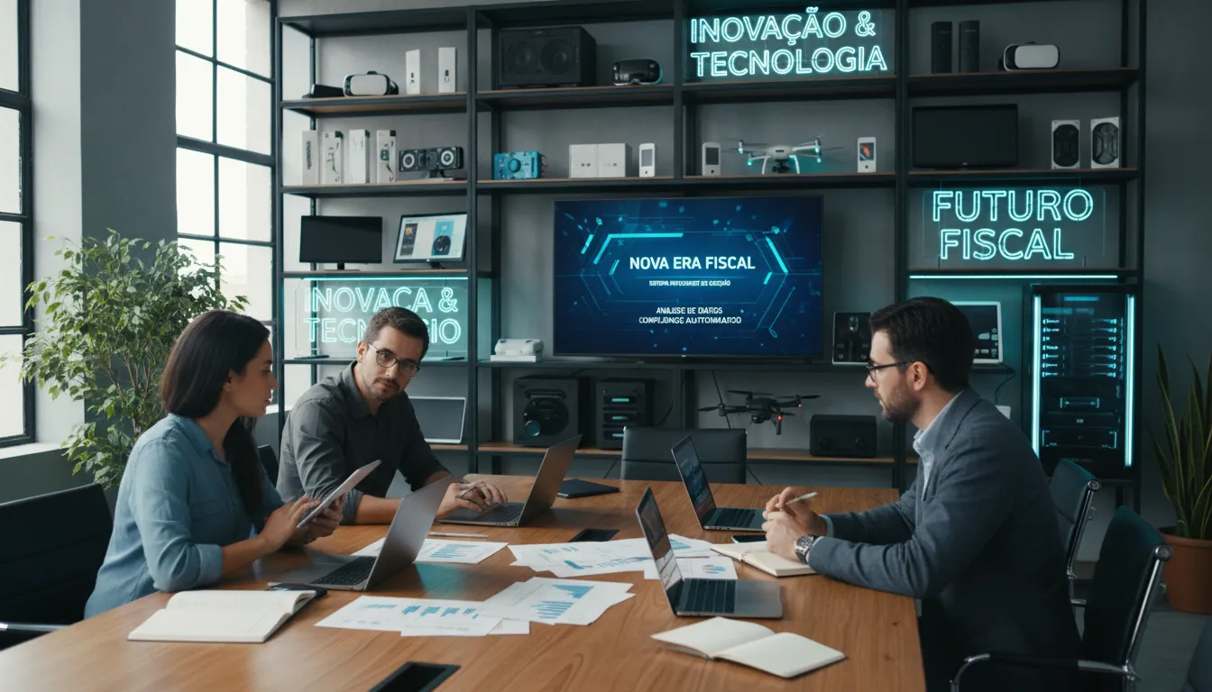 Varejistas usando tecnologia e analisando documentos na adaptação ao novo sistema tributário.