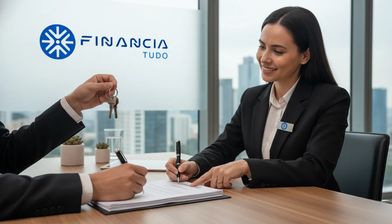 Assinatura de contrato de home equity ou empréstimo pessoal com consultoria especializada da Financia Tudo, transmitindo segurança e confiança.
