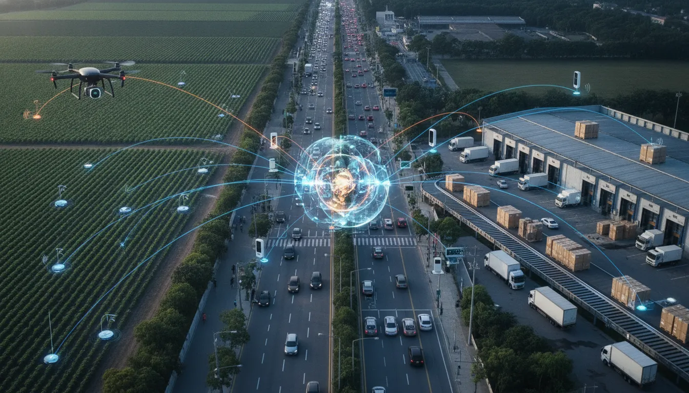 Diversas aplicações de sensor IoT: agricultura, cidades, logística, conectadas pela plataforma Datatem.