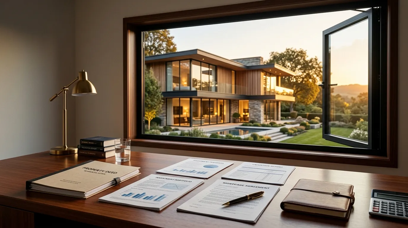 Imóvel valorizado em plano de fundo ensinando como comparar home equity com inteligência financeira.