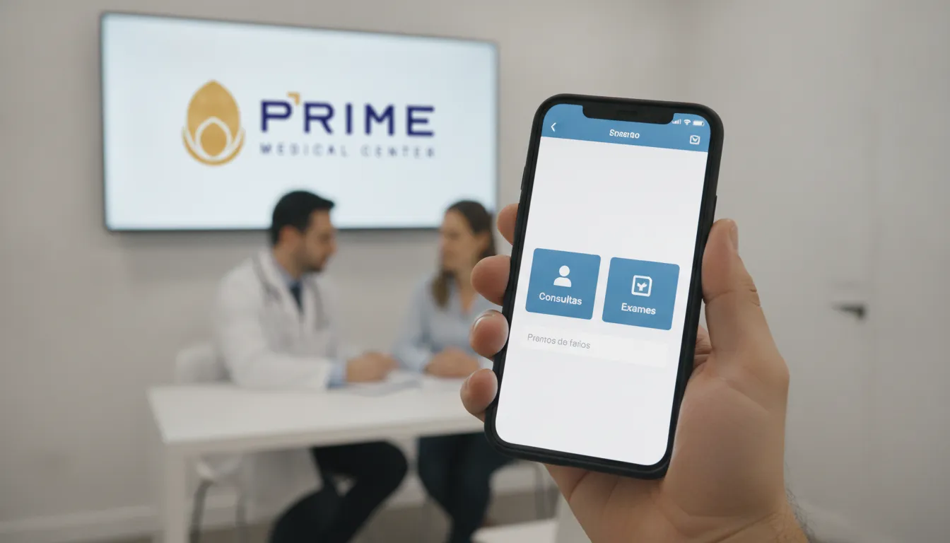 Mão masculina usa smartphone para agendar consulta Prime Medical, facilitando acesso a prevenção DST masculina.