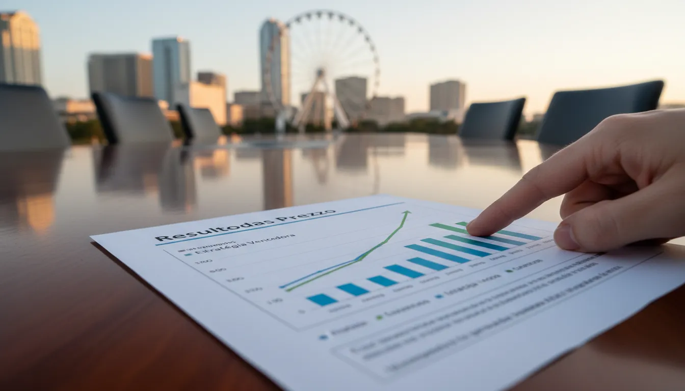 Análise detalhada de um relatório financeiro com gráficos de crescimento, ilustrando o impacto positivo de uma gestão contábil eficiente. Um contador em Orlando, focado em resultados.
