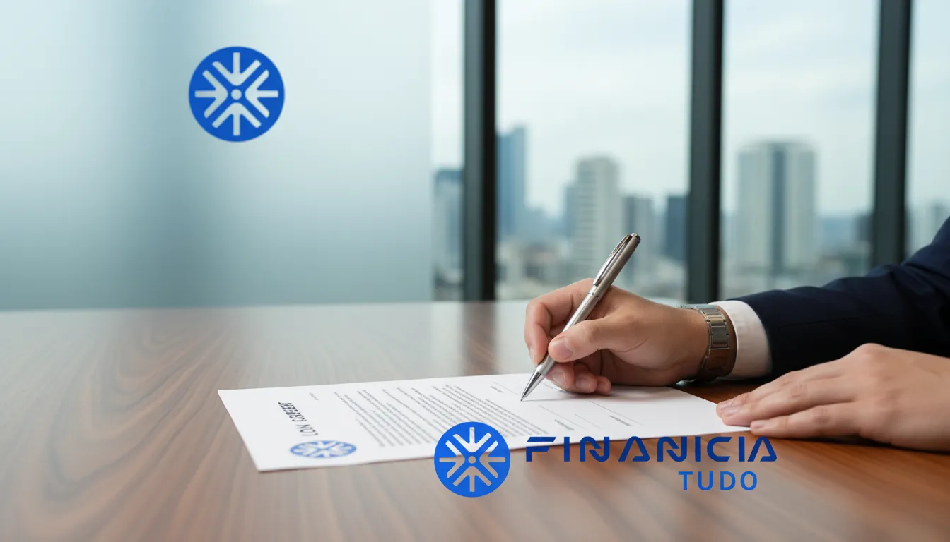 Mão assinando contrato de crédito, simbolizando a conquista do melhor crédito para projetos pessoais com segurança e apoio da Financia Tudo.