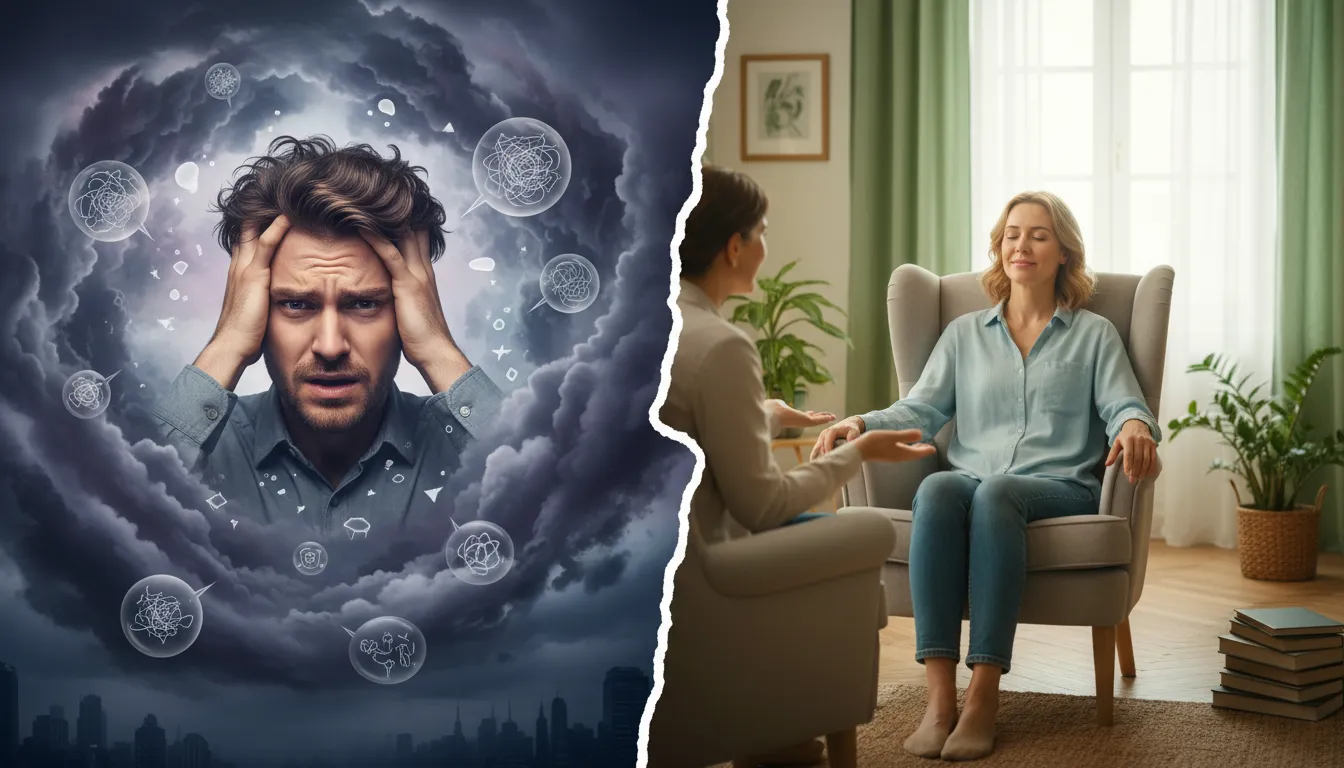 Contraste do impacto positivo da terapia no tratamento de transtornos mentais, com o apoio da Unolife.