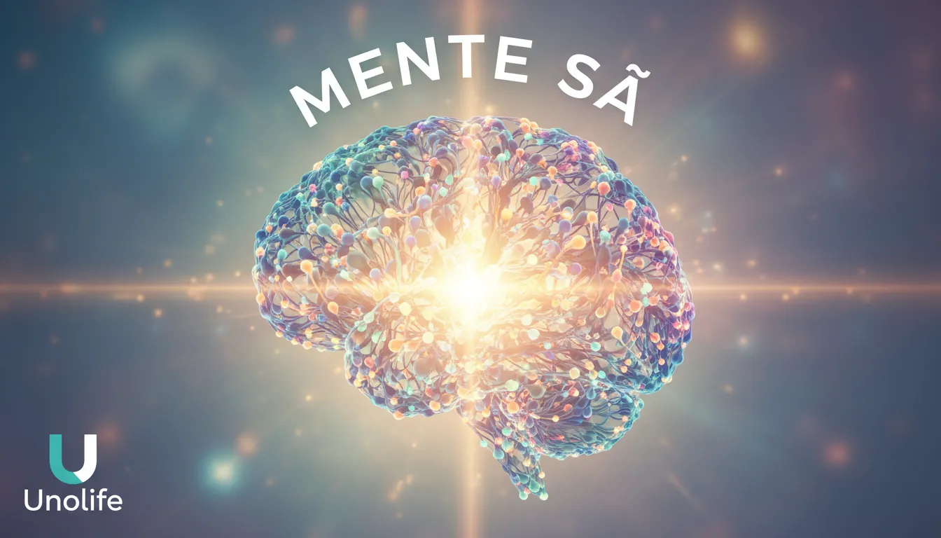 Ilustração abstrata dos benefícios da meditação para a mente, com o logo da Unolife, representando a busca por uma mente sã através da meditação online.