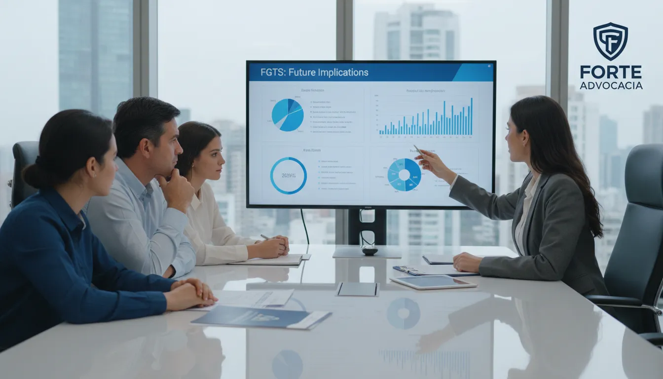 Uma família discute planejamento financeiro com um consultor, enfatizando o FGTS e suas implicações. Saiba mais sobre o saque aniversário FGTS e suas regras.