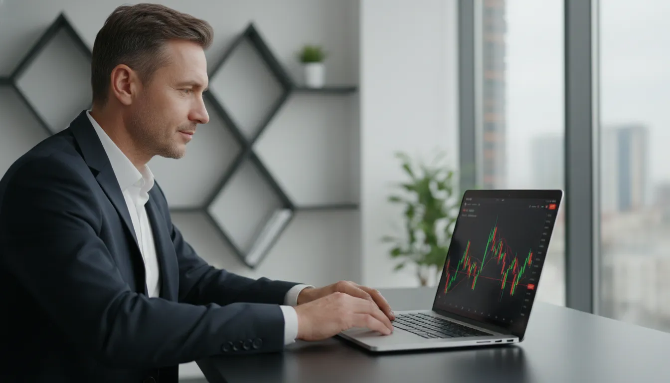 Trader calmo e focado, demonstrando controle emocional para decisões assertivas na Quotex.