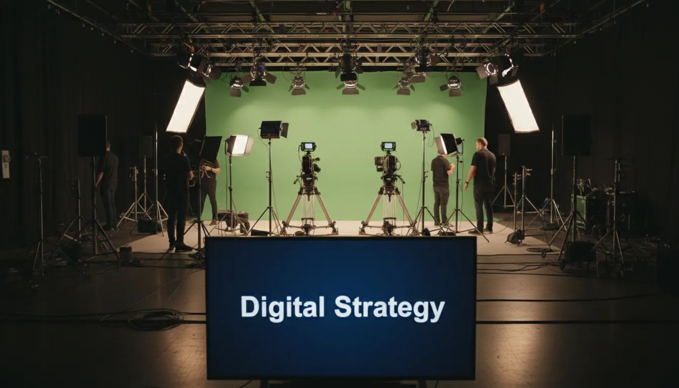 Estúdio de gravação profissional destacando a importância do vídeo na consultoria de marketing digital.