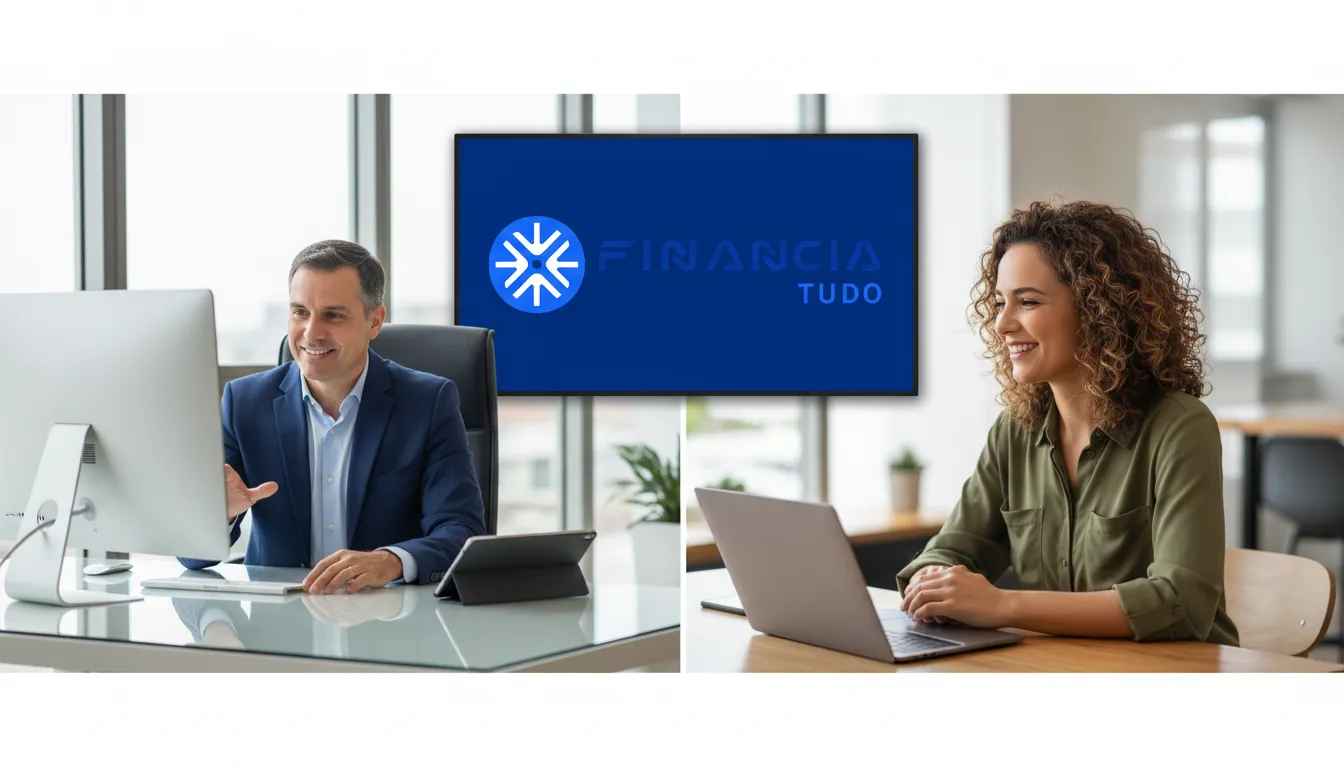 Consultor financeiro explicando como usar crédito para expandir pequeno negócio e encontrando soluções na Financia Tudo.