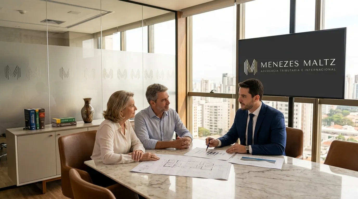 Familia em reuniao sobre constituicao de holding familiar para planejamento sucessorio.