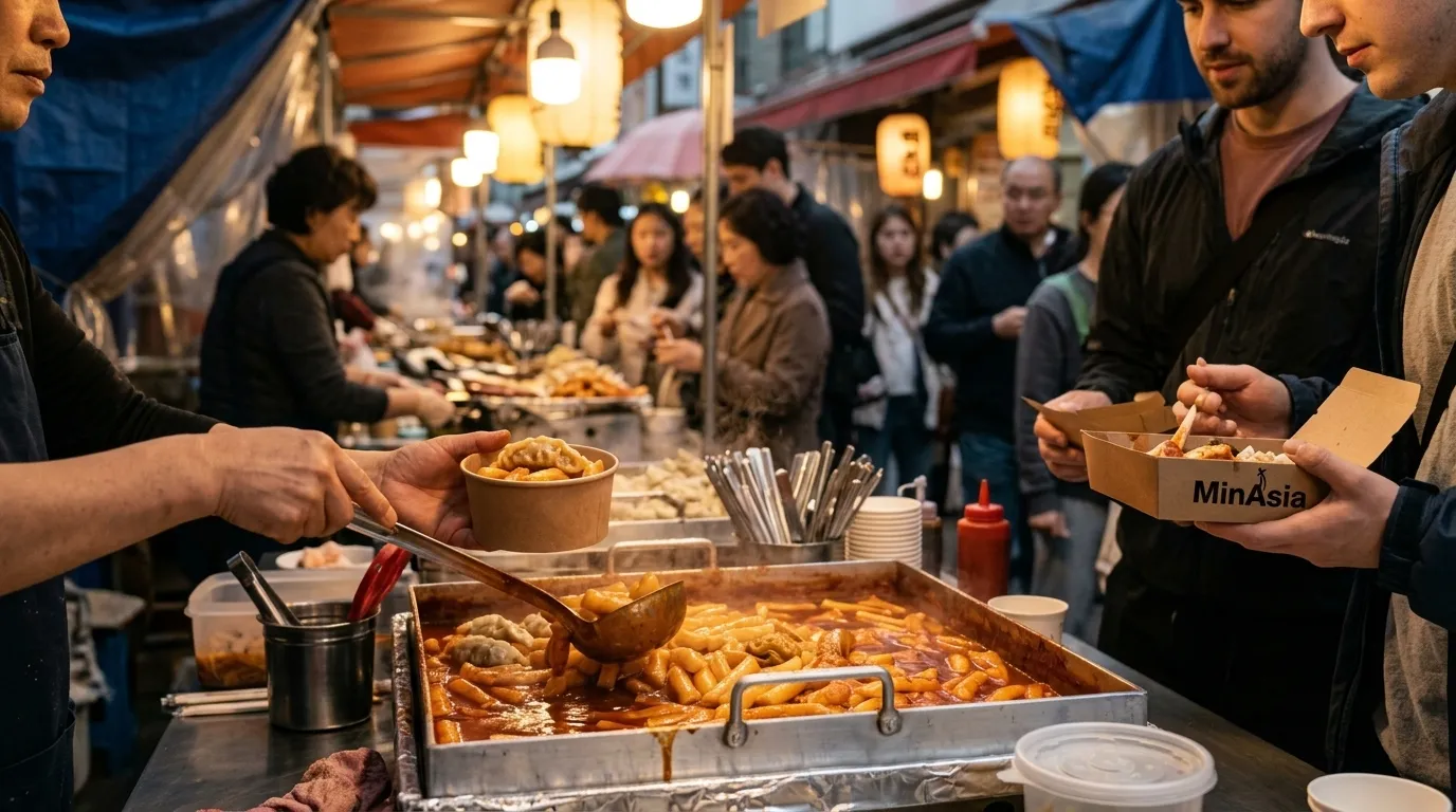Gastronomia e comida de rua para calcular quanto custa viajar para Coreia do Sul.