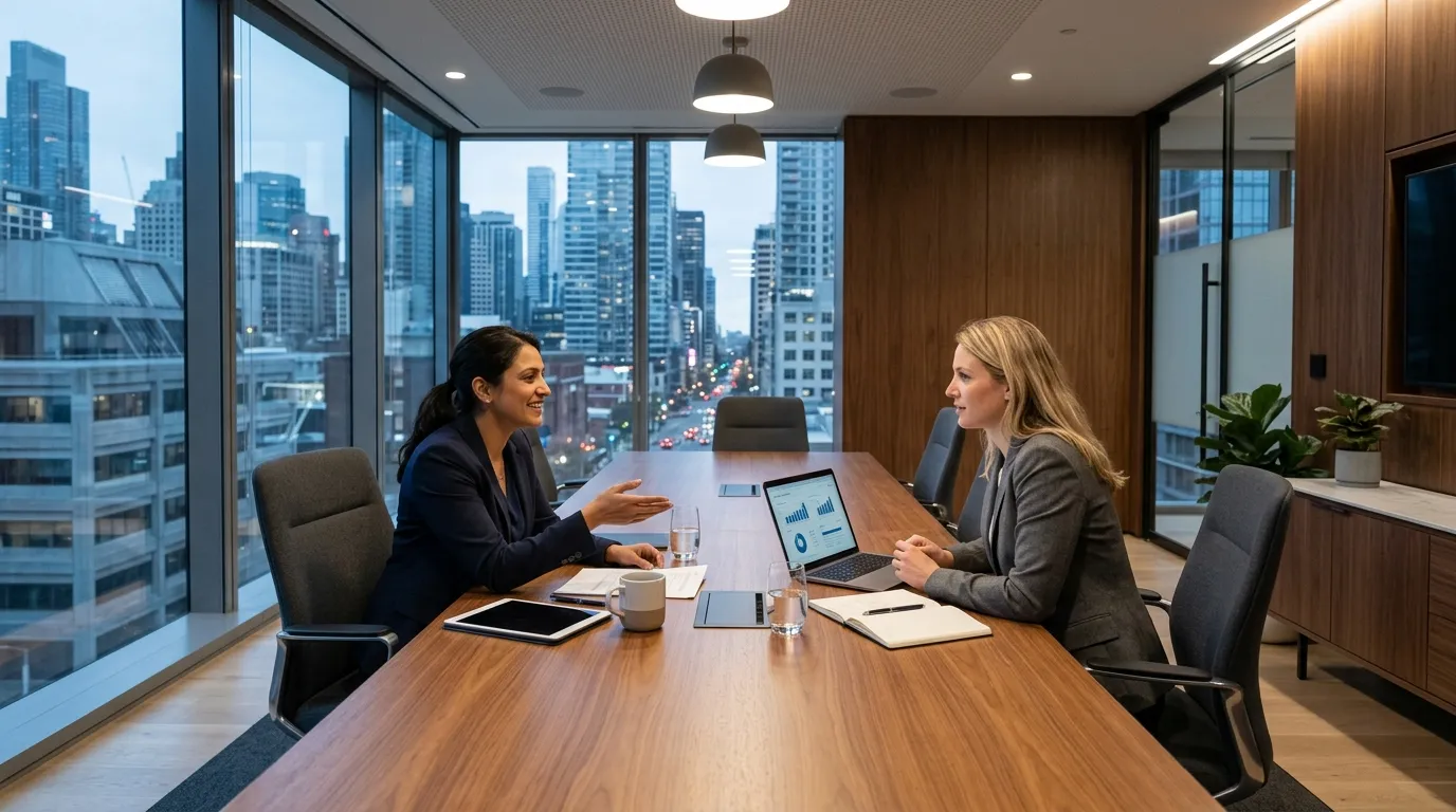Empreendedores discutindo oportunidades e como investir nos Estados Unidos de forma estratégica.