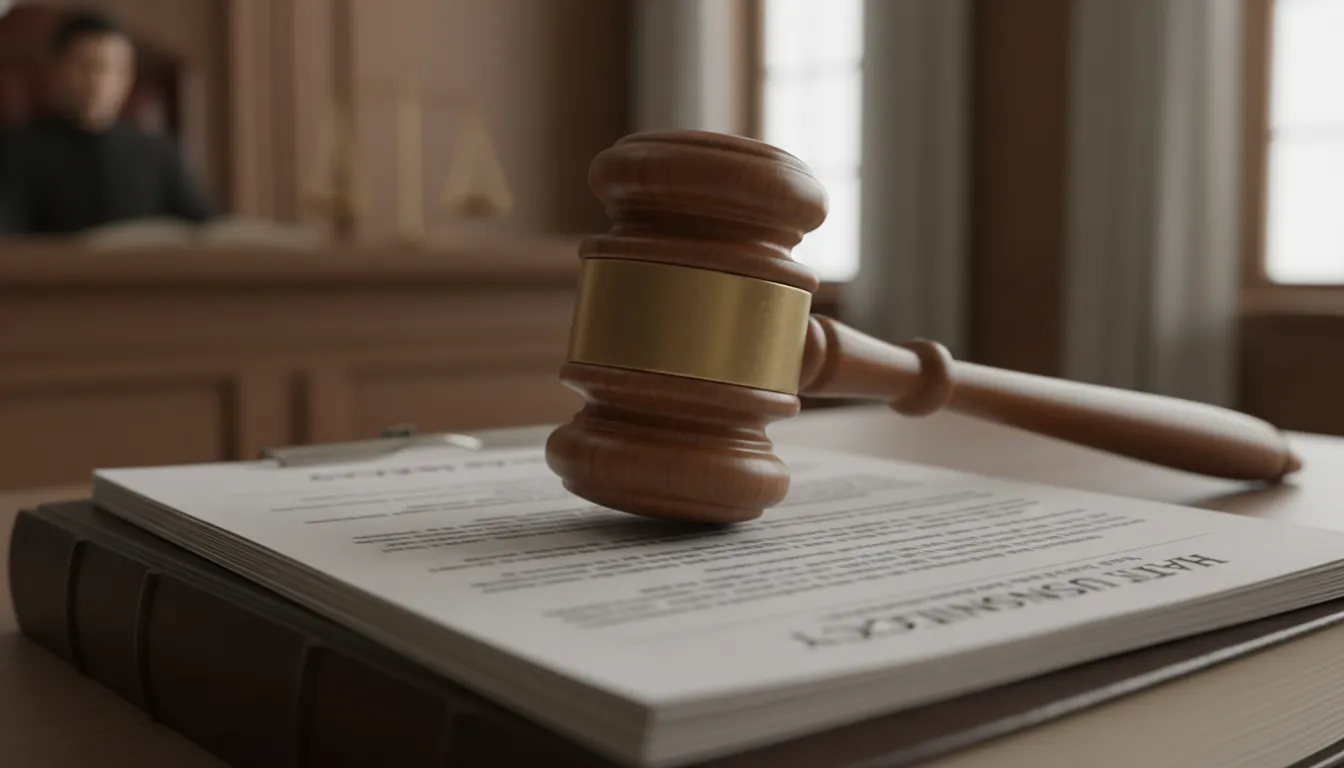 Martelo de juiz sobre apólice representa ação contra plano de saúde com advogado em Carapicuíba.