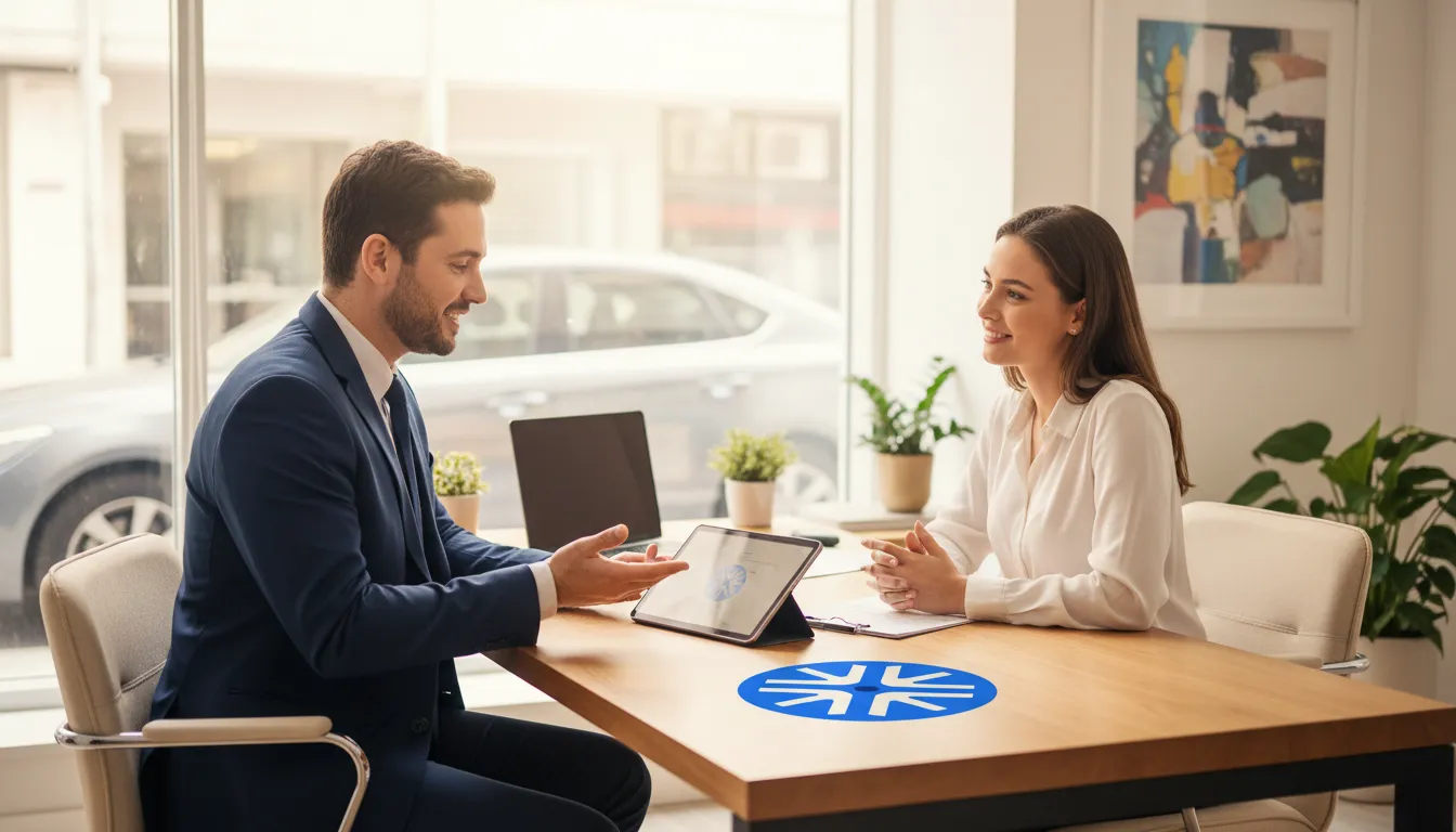 Consultor financeiro explica como reduzir juros com garantia de veículo para cliente aliviado.