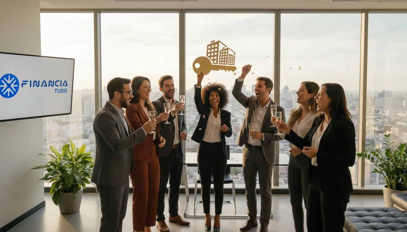 Equipe comemora a aprovação do financiamento de imóveis comerciais, com a assessoria especializada da Financia Tudo.