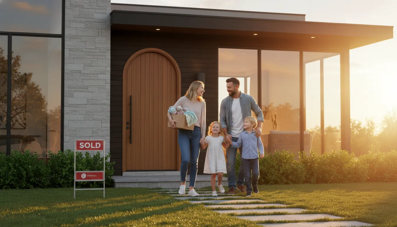 Família feliz entra casa nova, sonho realizado após como se preparar para financiar um imóvel com Financia Tudo.