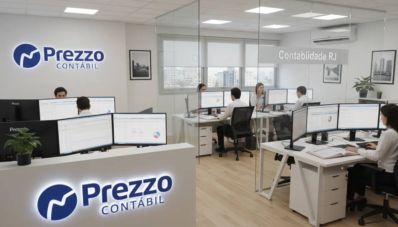Escritório organizado da Prezzo Contábil com contadores trabalhando em soluções de Contabilidade para Clínicas Médicas no Rio de Janeiro.