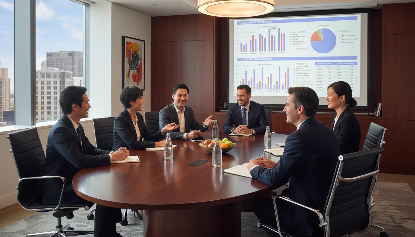 Sócios discutindo impostos empresariais e investimentos nos Estados Unidos.