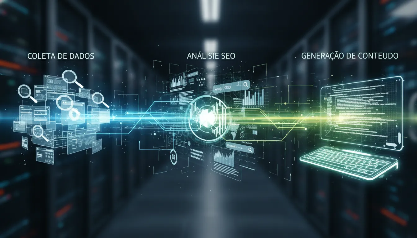 O workflow dos AI Agents for SEO inclui coleta, análise de dados e geração automatizada de conteúdo de alta qualidade.