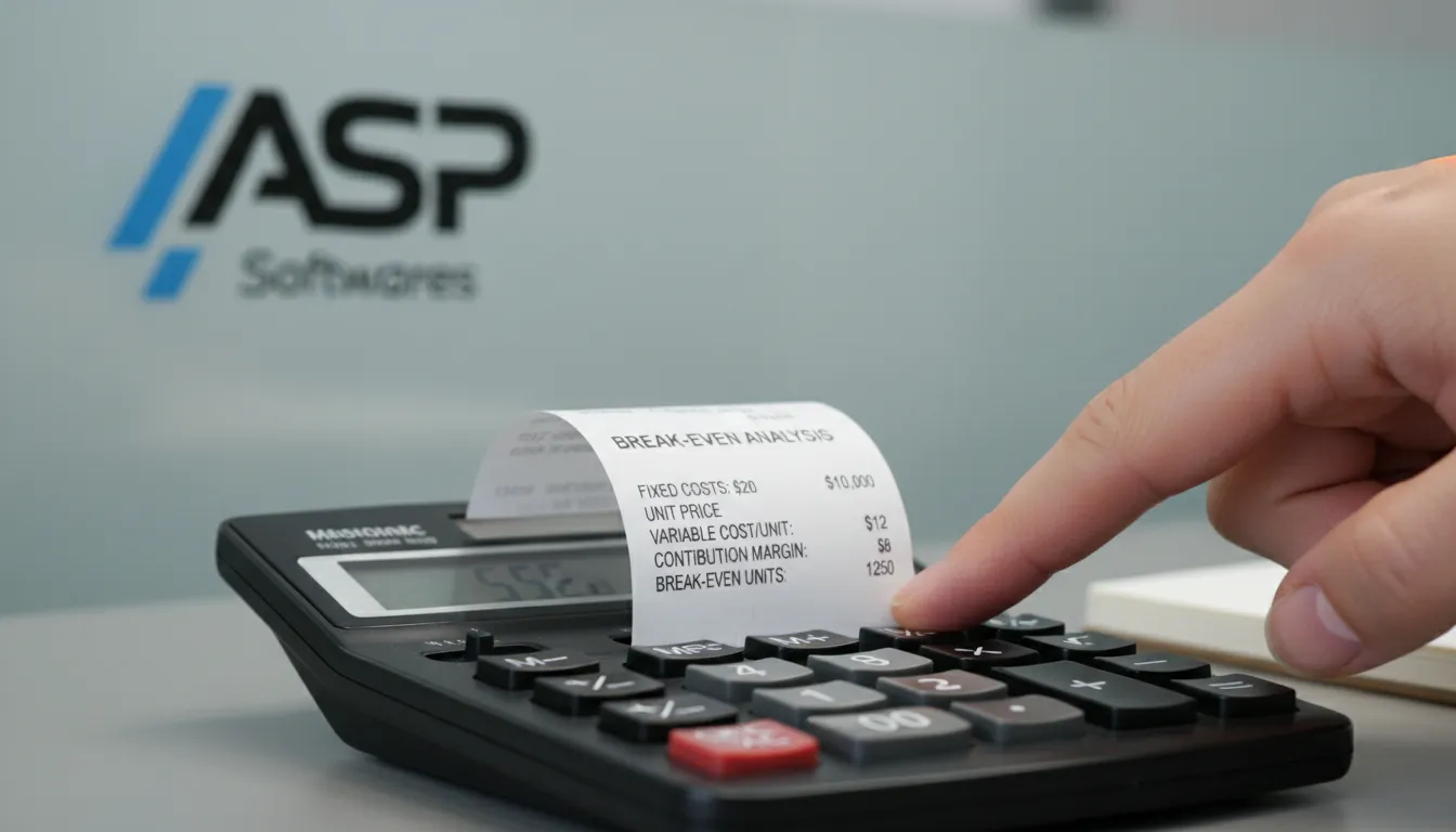 Calculadora com recibo mostrando o cálculo do ponto de break even. Entenda o cálculo do seu ponto de break even com a ajuda da ASP Softwares.