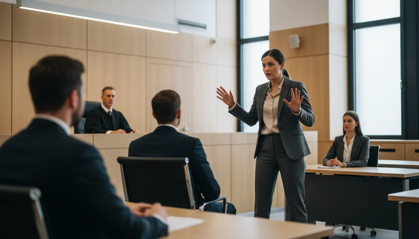 Advogado em Mogi Guaçu defendendo cliente em tribunal, ação contra plano de saúde, com confiança e expertise.