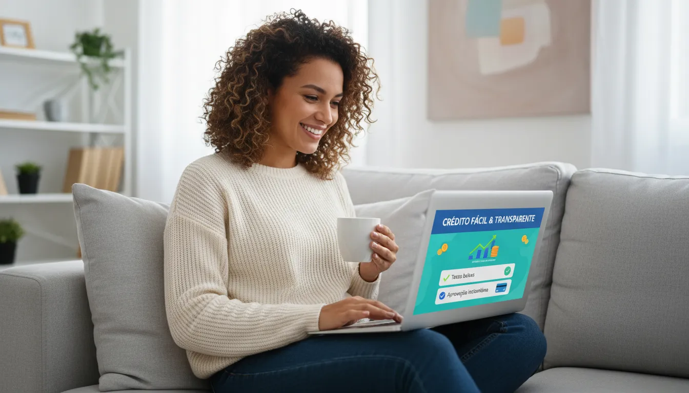 Pessoa utilizando aplicativos financeiros em um notebook, evidenciando praticidade e transparência nas fintechs