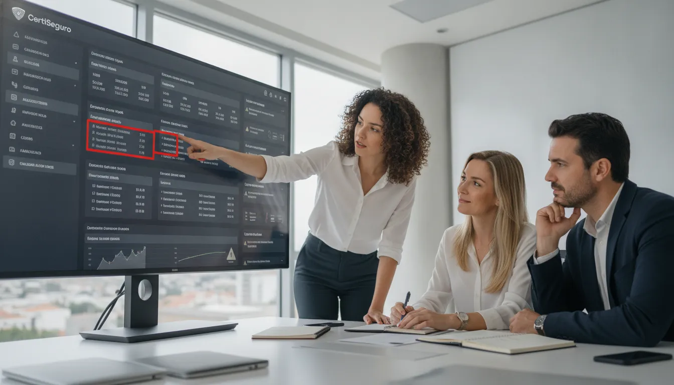 Equipe contábil colabora monitorando alertas de vencimento de certificado digital MEI em painel.