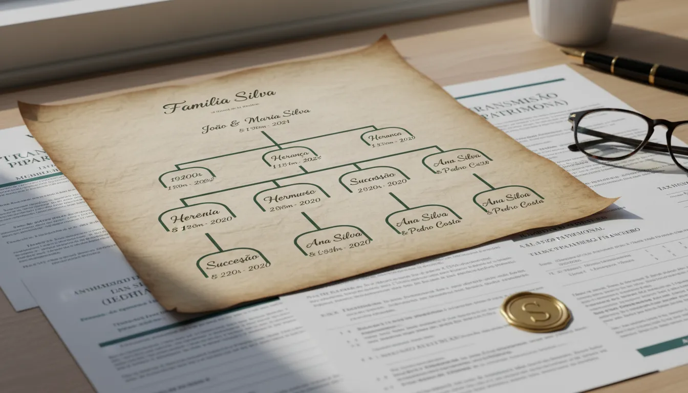 Planejamento sucessório mostrando herança familiar e organização documental