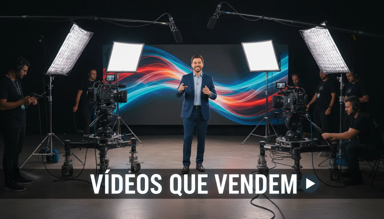 Gravação de produtora de video com apresentador carismático e equipamentos profissionais.