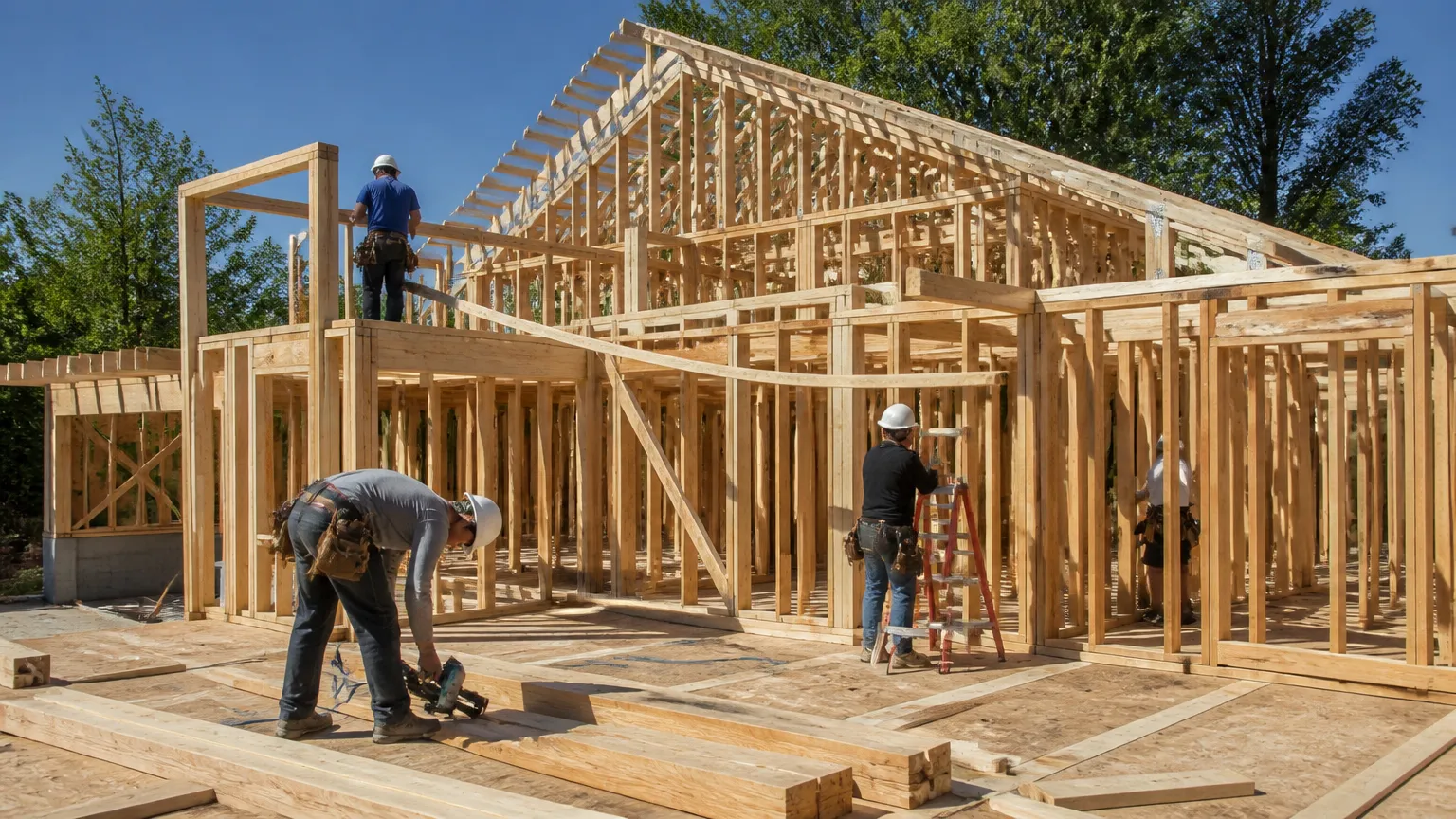 Canteiro de obras americano com subempreiteiro 1099 executando serviços de construção.