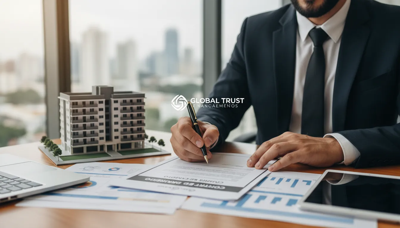 Assinatura de contrato de crédito empresarial com imóvel como garantia